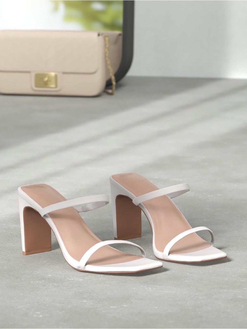 White Double-Strap Block Heel Mule - Picture 4 of 9